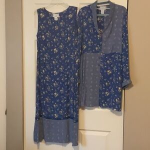 April Cornell Rayon Blue Floral Patchwork 2 Piece Dress Sz M